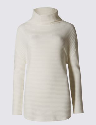 Ribbed Funnel Neck Long Sleeve Tunic